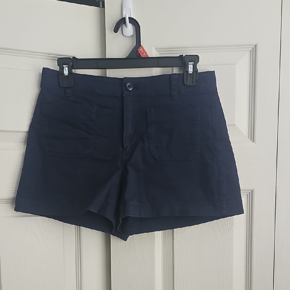 J.Crew navy Blue High Waist Women's chino Shorts patch pockets.  #469